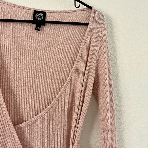 Bobeau Faux Wrap Ribbed Pink Balletcore Sweater Size Small - Picture 4 of 12